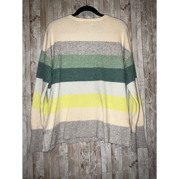 Loft Women's V-neck Long Sleeve Striped Sweater Wool Blend Size XL Green Gray - Picture 7 of 9